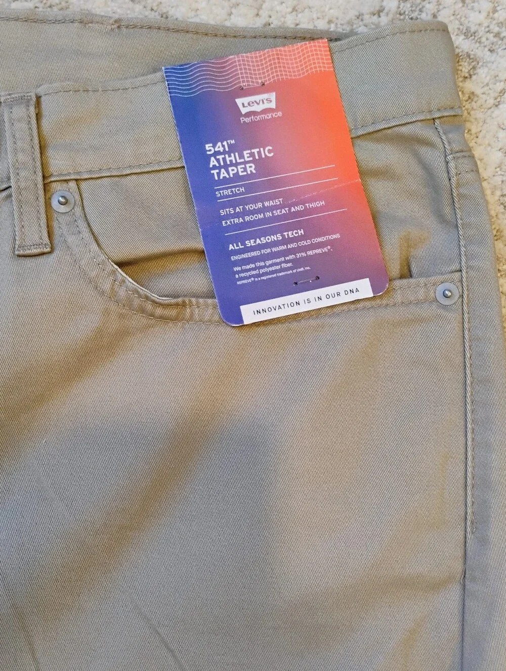 NWT 46x29 Levi's 541 Athletic Taper All Seasons Tech Khaki Jeans Big & Tall NEW